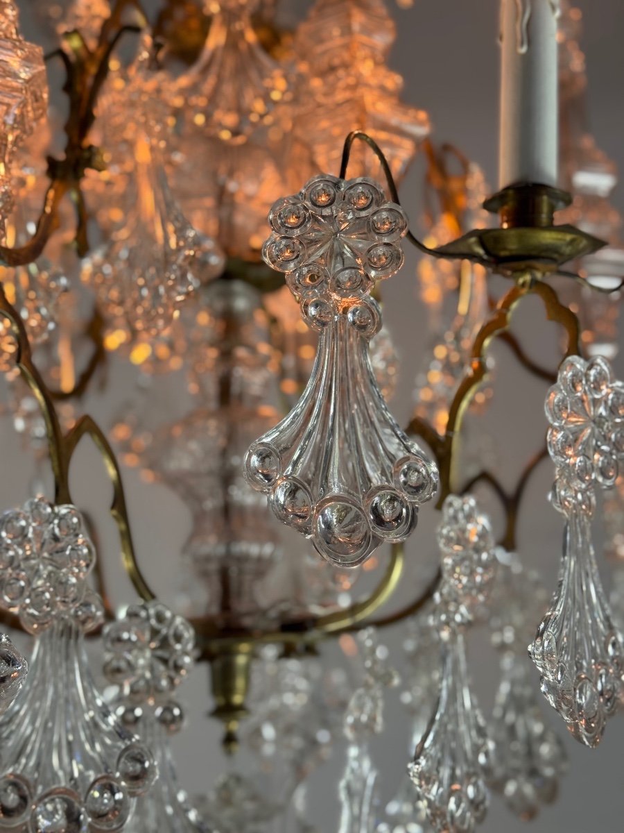 Cage Chandelier, Molded Glass And Bronze Pendants, Circa 1800 -photo-6