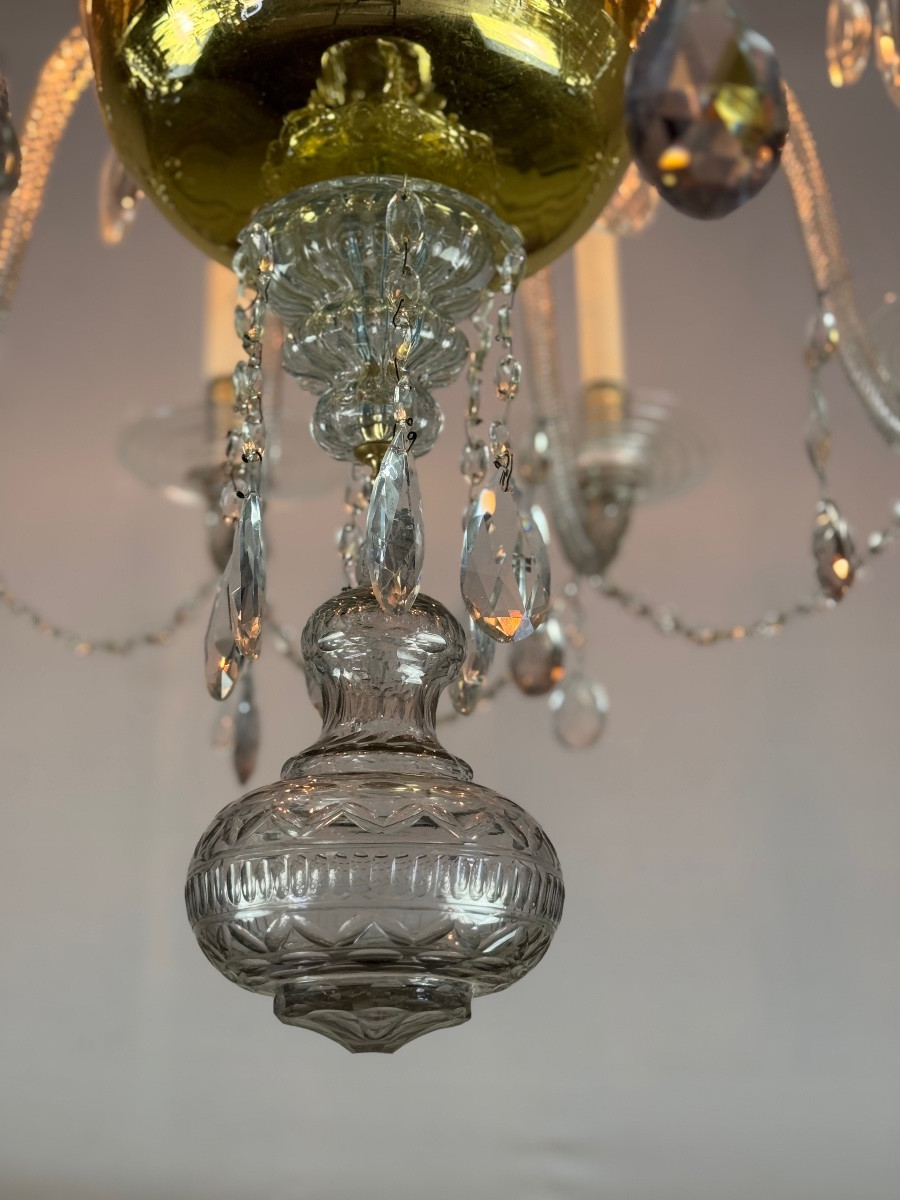 Lustre Liégeois En Cristal Et Verre Taillé Sur Deux Niveaux , 10 Bras De Lumière, XVIIIème Sièc-photo-3