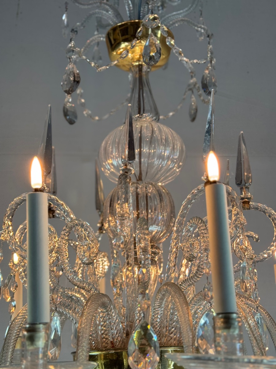 Lustre Liégeois En Cristal Et Verre Taillé Sur Deux Niveaux , 10 Bras De Lumière, XVIIIème Sièc-photo-7