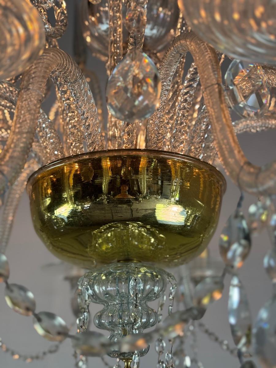 Lustre Liégeois En Cristal Et Verre Taillé Sur Deux Niveaux , 10 Bras De Lumière, XVIIIème Sièc-photo-8