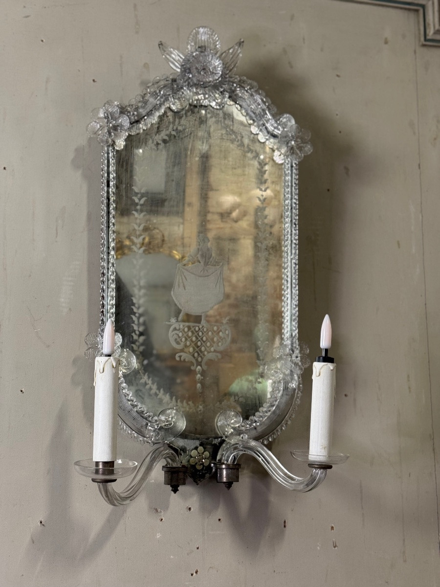 Pair Of Venetian Murano Glass Wall Mirrors Circa 1900-photo-6