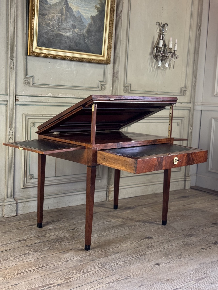 Tronchin Table, Mahogany And Mahogany Veneer, Stamped Chapuis, Circa 1800-photo-3