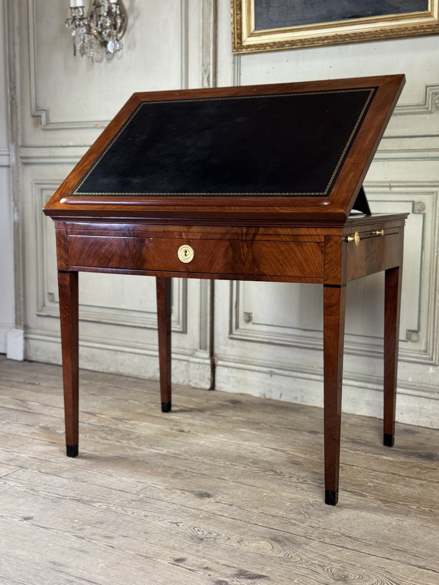 Tronchin Table, Mahogany And Mahogany Veneer, Stamped Chapuis, Circa 1800-photo-2