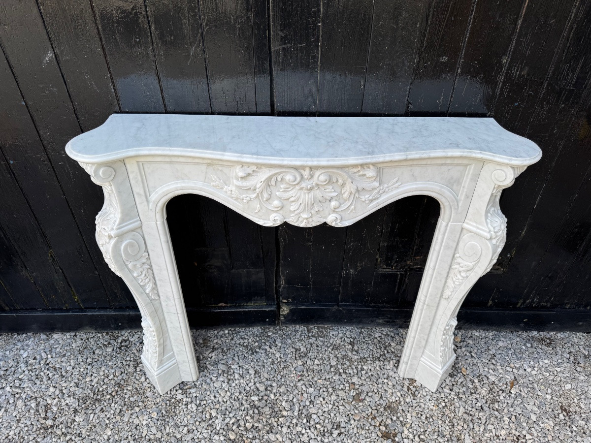 Louis XV Style Fireplace In Carrara Marble, Circa 1980 -photo-3