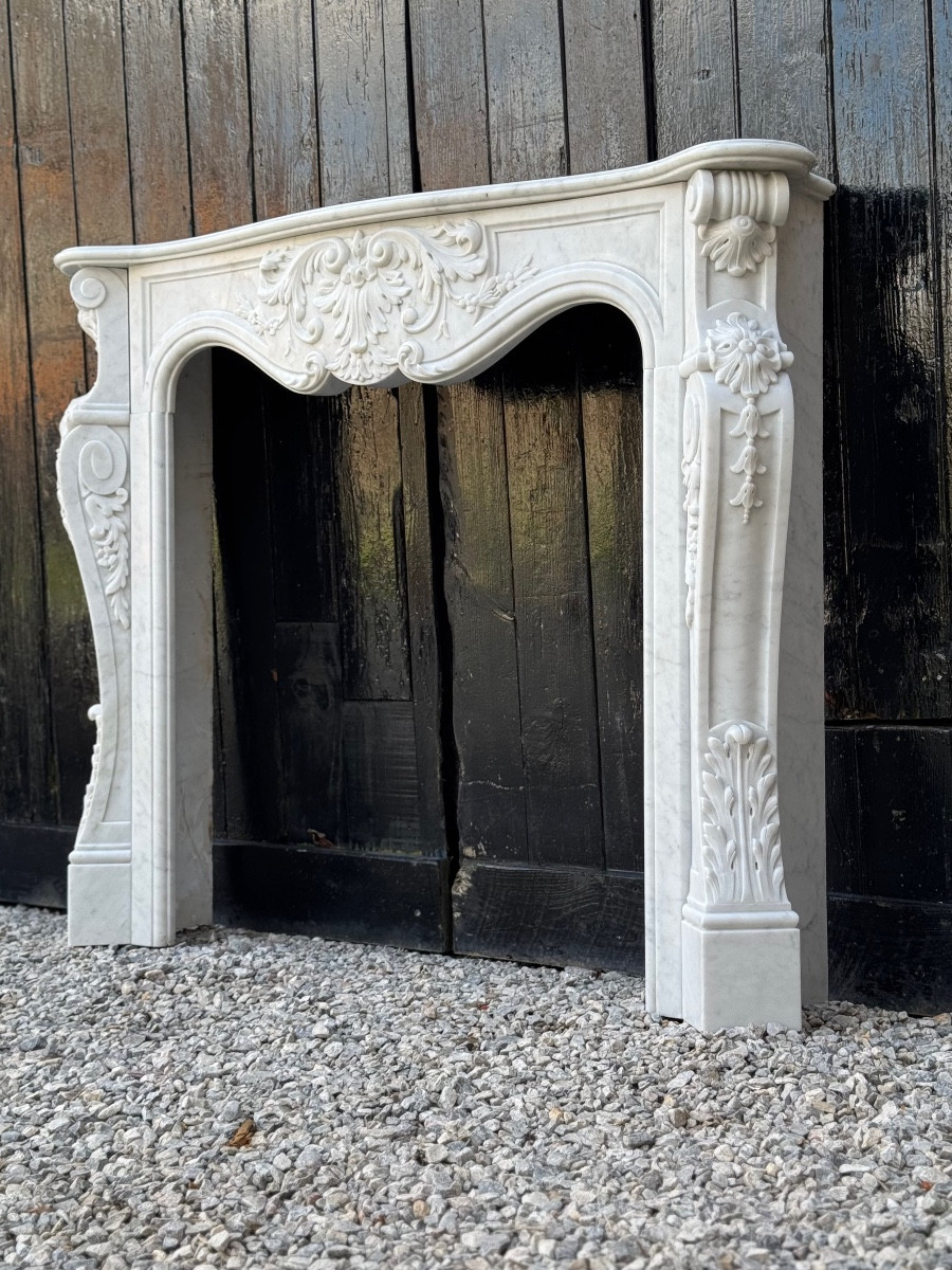 Louis XV Style Fireplace In Carrara Marble, Circa 1980 