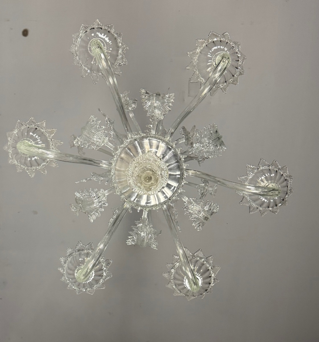 Venetian Chandelier In Colorless Murano Glass With 6 Lights, Circa 1930-photo-3