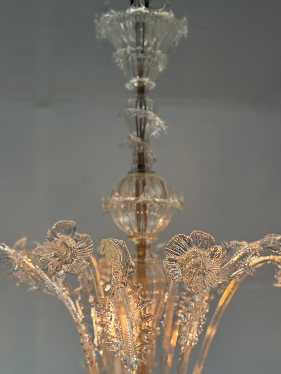 Venetian Chandelier In Colorless Murano Glass With 6 Lights, Circa 1930-photo-2