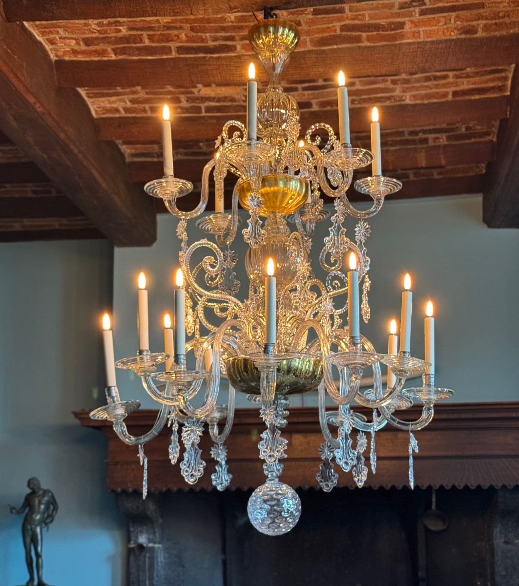 Liège Blown Glass Chandelier, Two Levels Of Arms, 18th Century -photo-2