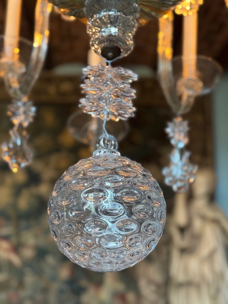 Lustre Liégeois En Verre Soufflé, Deux Niveaux De Bras De Lumière, XVIIIème Siècle -photo-4