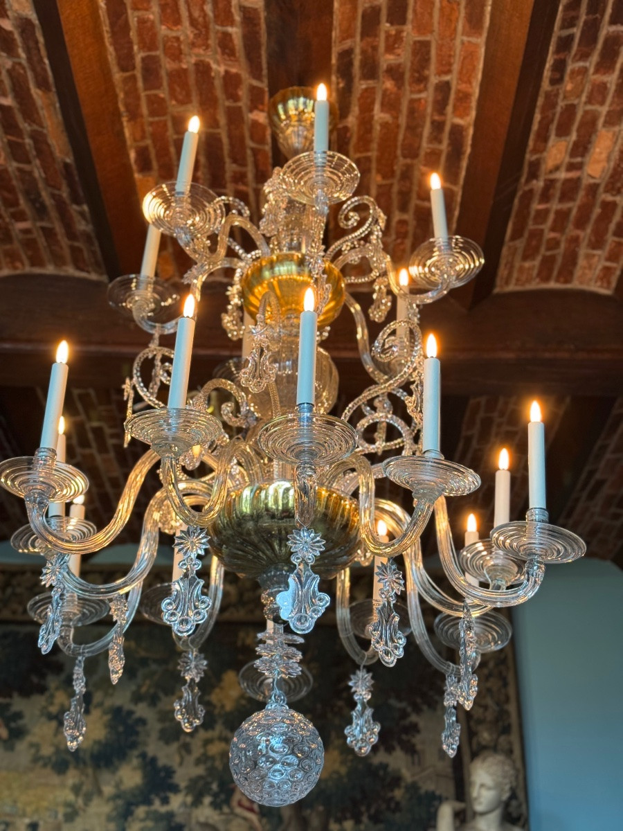 Liège Blown Glass Chandelier, Two Levels Of Arms, 18th Century -photo-5