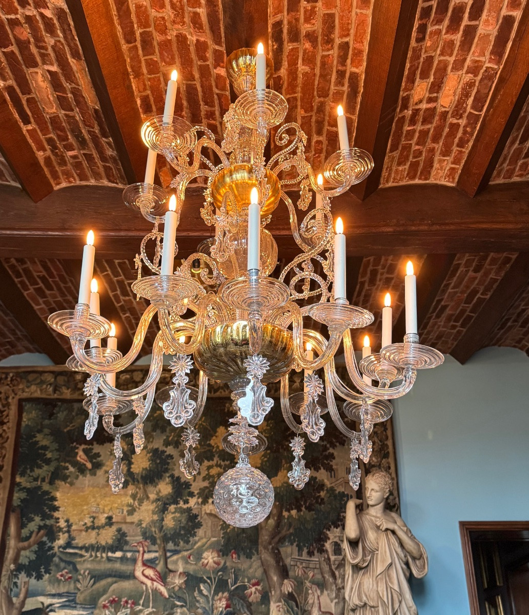 Liège Blown Glass Chandelier, Two Levels Of Arms, 18th Century -photo-6