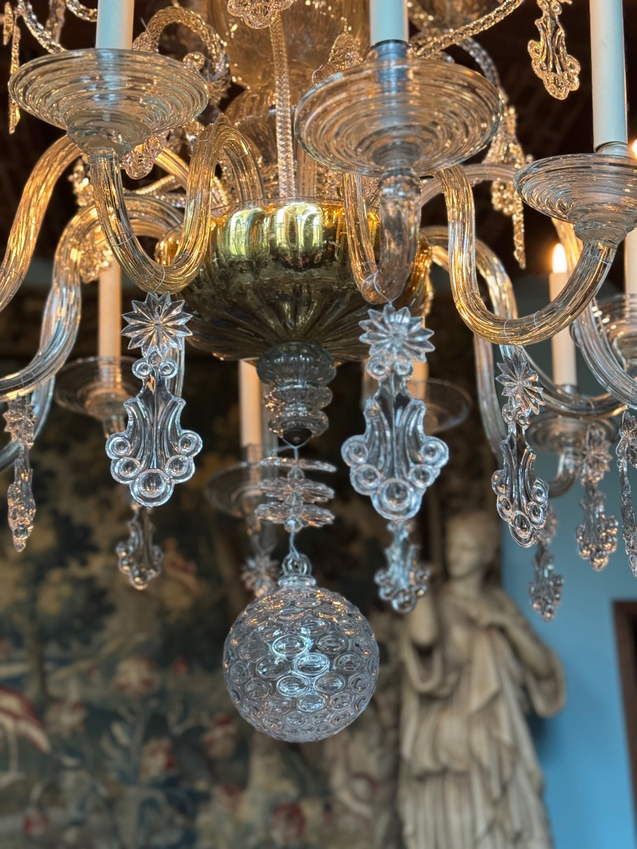 Liège Blown Glass Chandelier, Two Levels Of Arms, 18th Century -photo-7