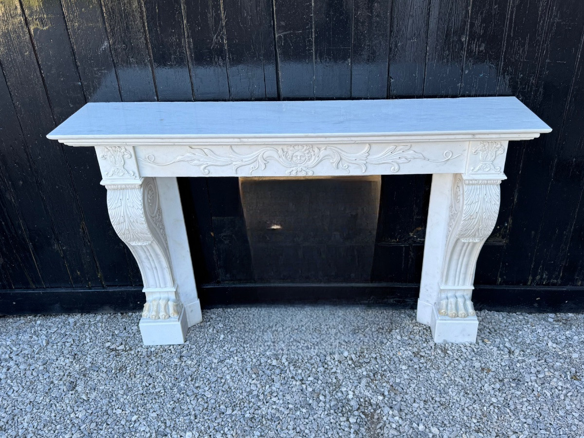 Charles X White Carrara Marble Fireplace, 19th Century-photo-2