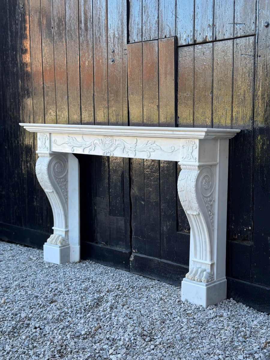 Charles X White Carrara Marble Fireplace, 19th Century-photo-1