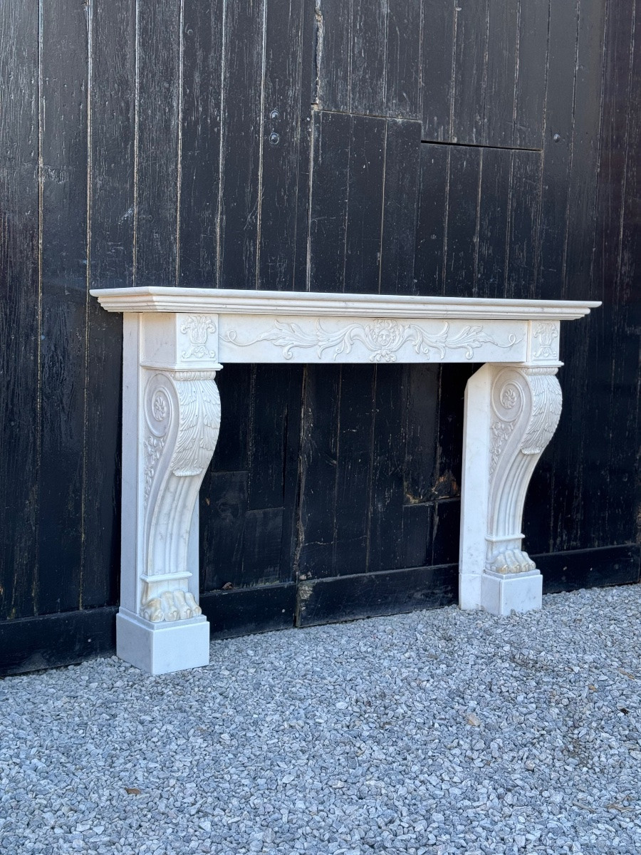 Charles X White Carrara Marble Fireplace, 19th Century-photo-2