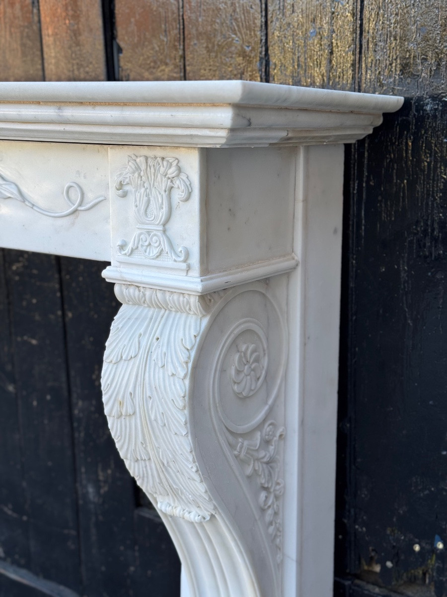 Charles X White Carrara Marble Fireplace, 19th Century-photo-4