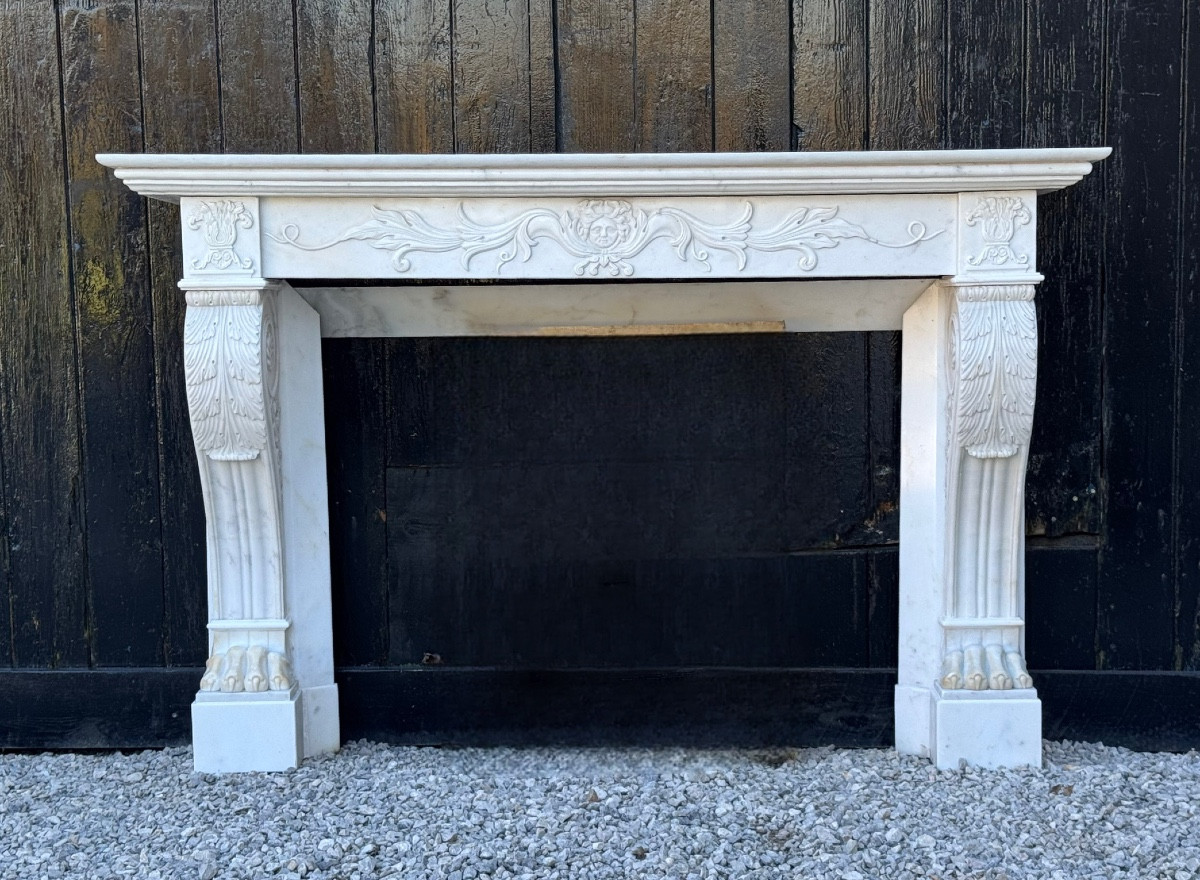 Charles X White Carrara Marble Fireplace, 19th Century