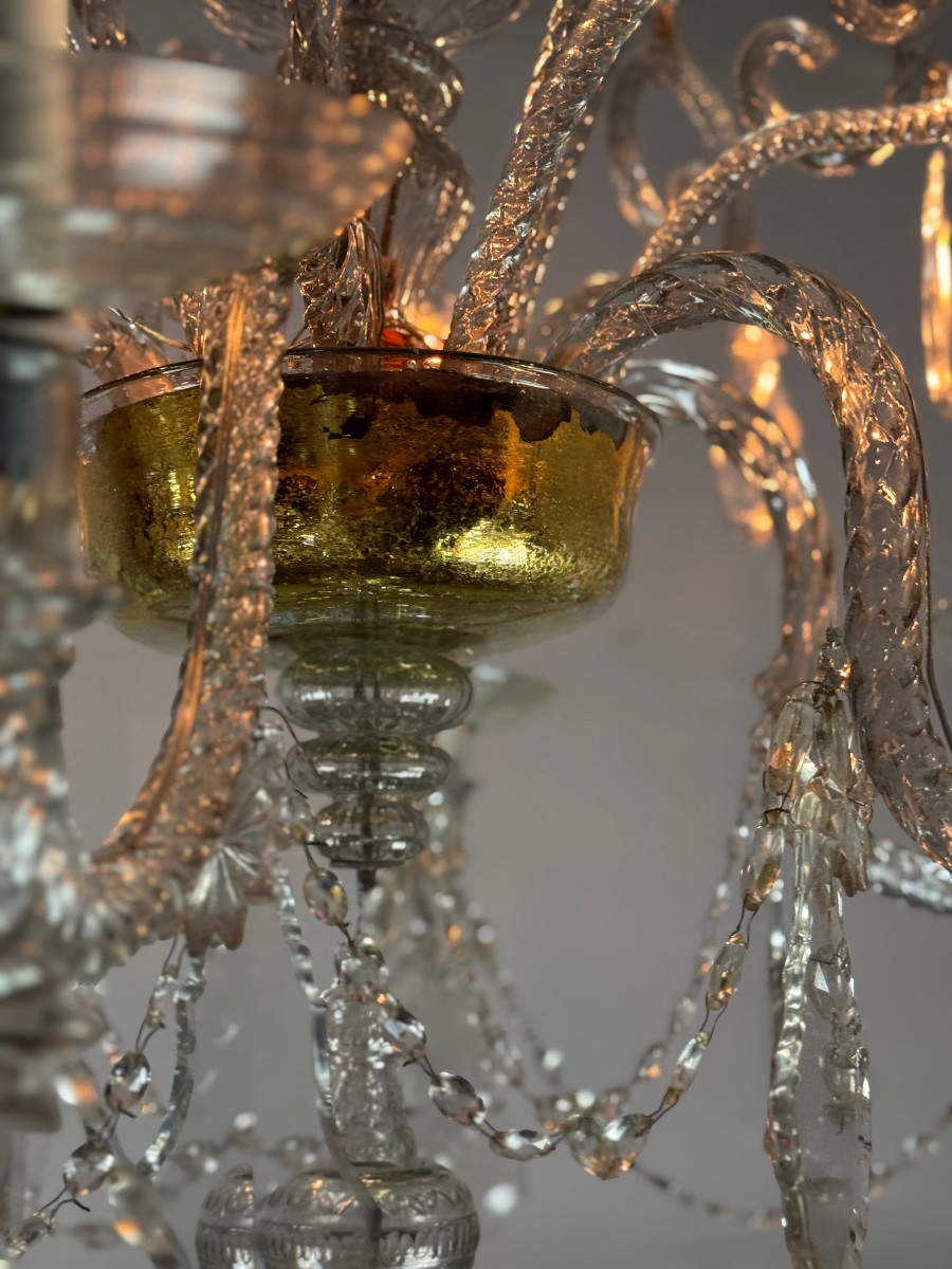 Liège Chandelier In Blown Glass And Cut Crystals, 6 Arms Of Light, 18th Century -photo-2