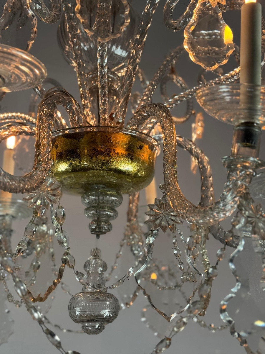 Liège Chandelier In Blown Glass And Cut Crystals, 6 Arms Of Light, 18th Century -photo-2