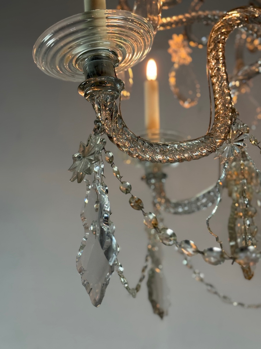 Liège Chandelier In Blown Glass And Cut Crystals, 6 Arms Of Light, 18th Century -photo-3