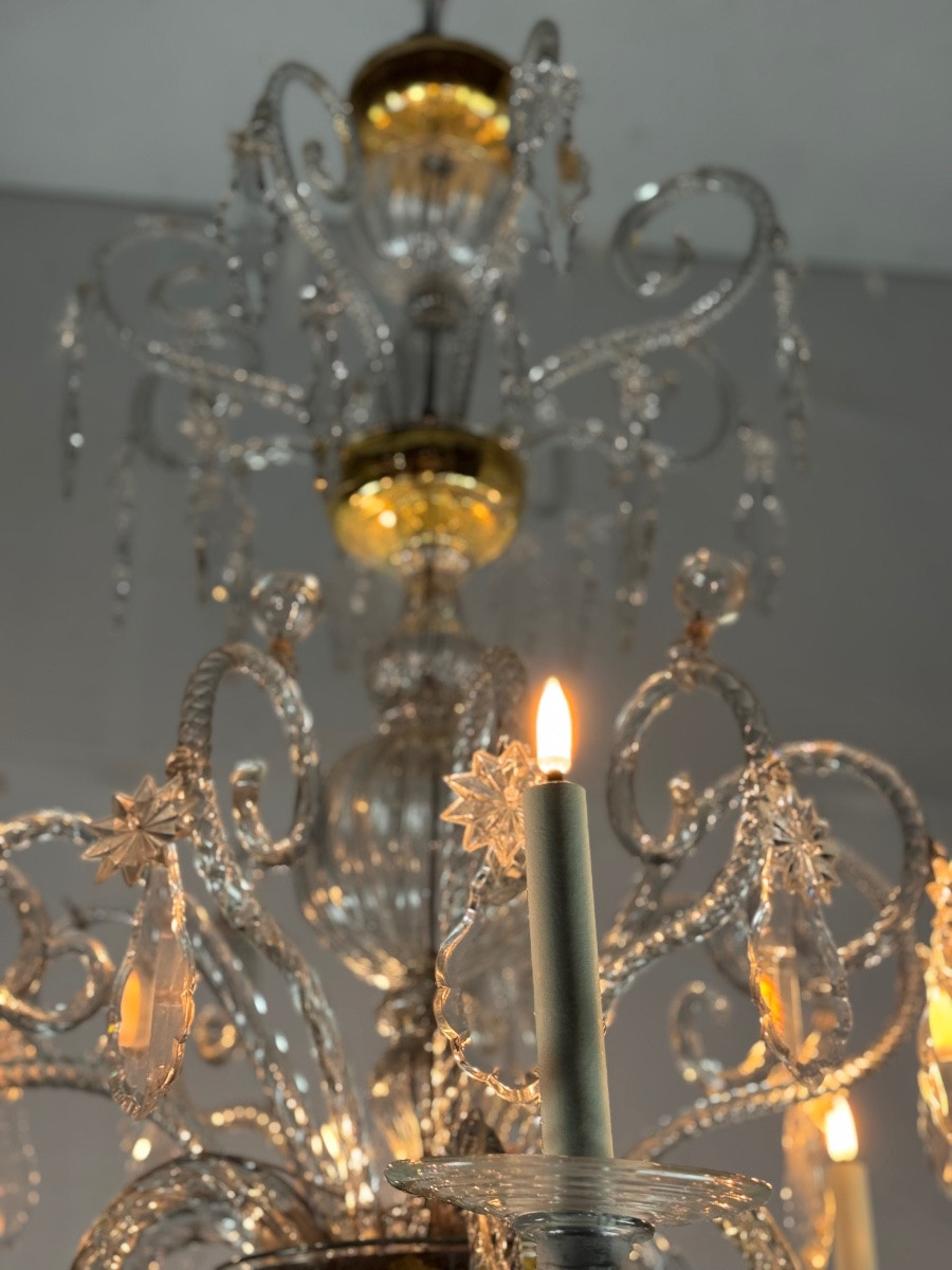 Liège Chandelier In Blown Glass And Cut Crystals, 6 Arms Of Light, 18th Century -photo-4