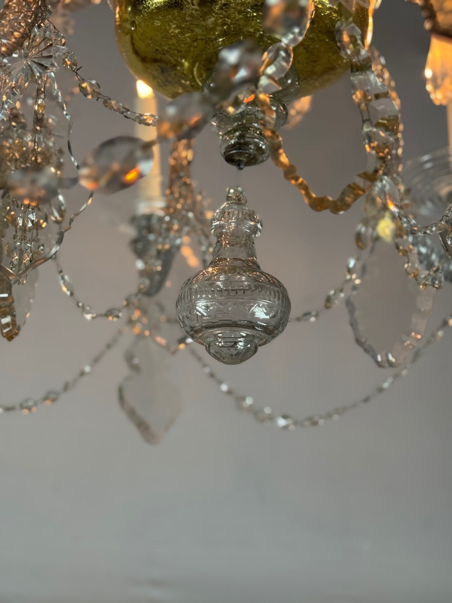 Liège Chandelier In Blown Glass And Cut Crystals, 6 Arms Of Light, 18th Century -photo-5