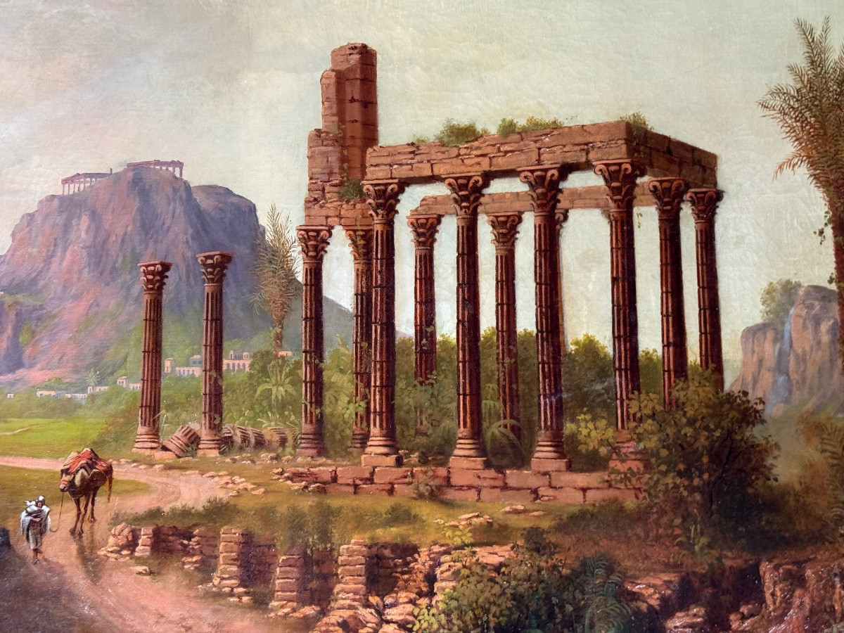 View Of The Parthenon, Imaginary Landscape, Oil On Canvas, Signed And Dated 1881?-photo-1