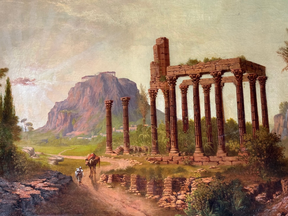 View Of The Parthenon, Imaginary Landscape, Oil On Canvas, Signed And Dated 1881?-photo-3