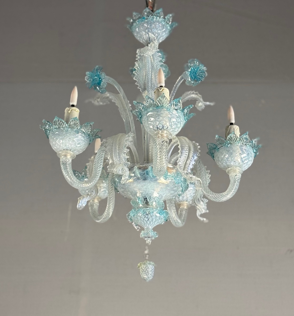 Venetian Murano Glass Chandelier In Shades Of Blue, Circa 1950 -photo-4