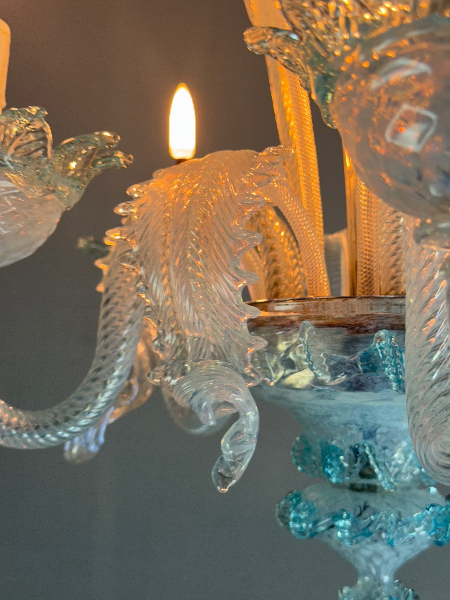 Venetian Murano Glass Chandelier In Shades Of Blue, Circa 1950 -photo-2