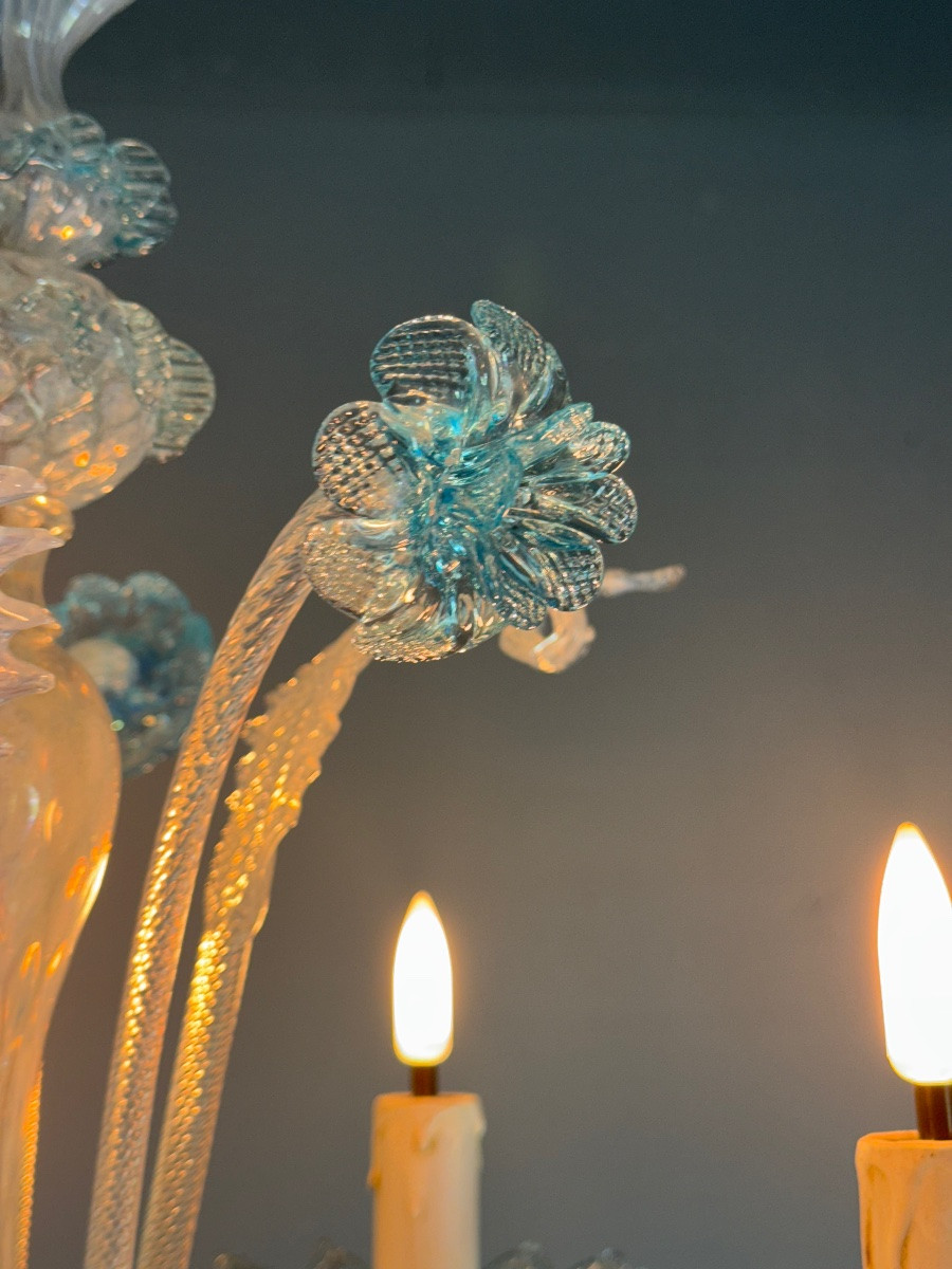 Venetian Murano Glass Chandelier In Shades Of Blue, Circa 1950 -photo-4