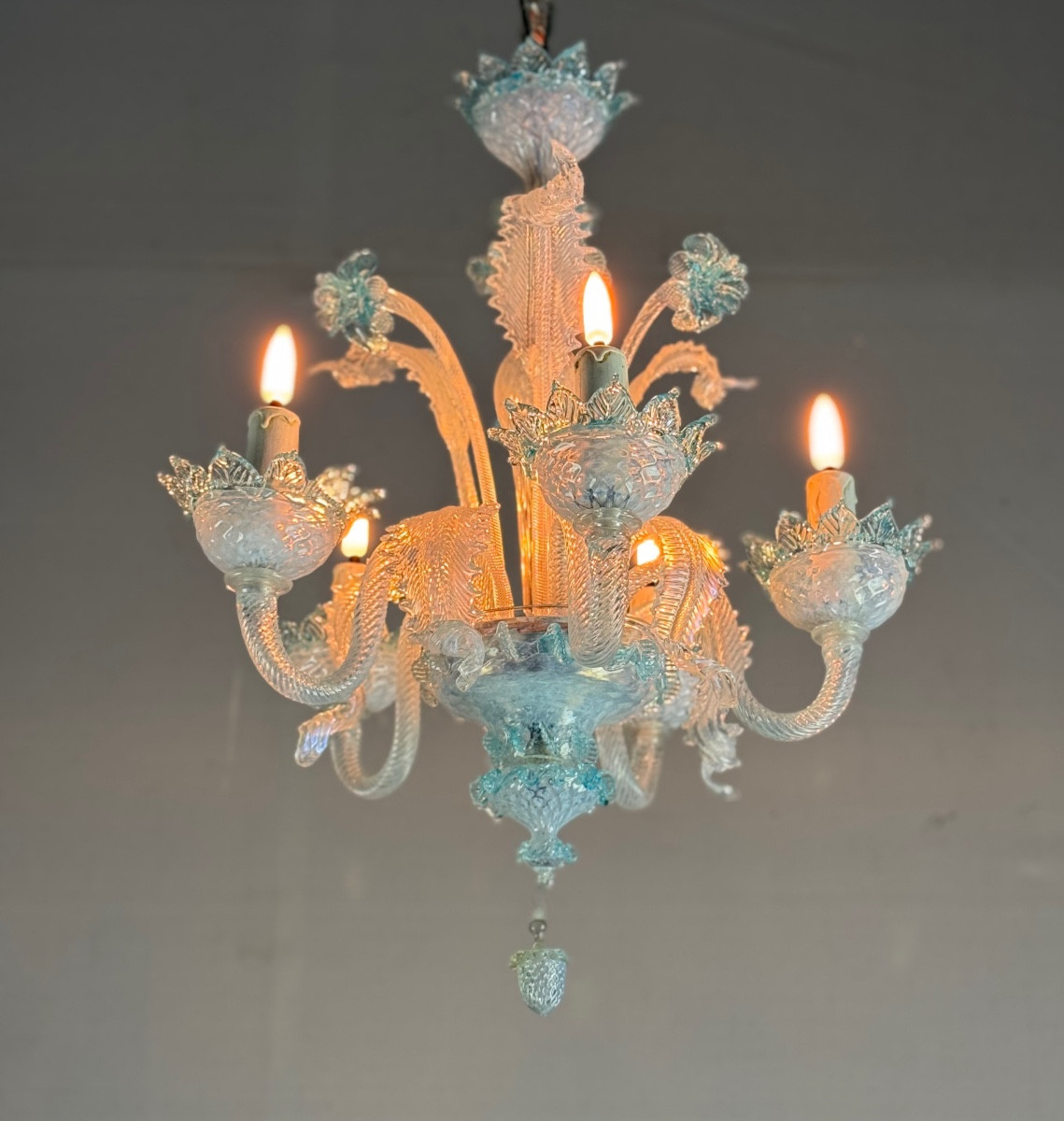 Lustre Vénitien En Verre De Murano En Camaïeu De Bleu, Vers 1950 