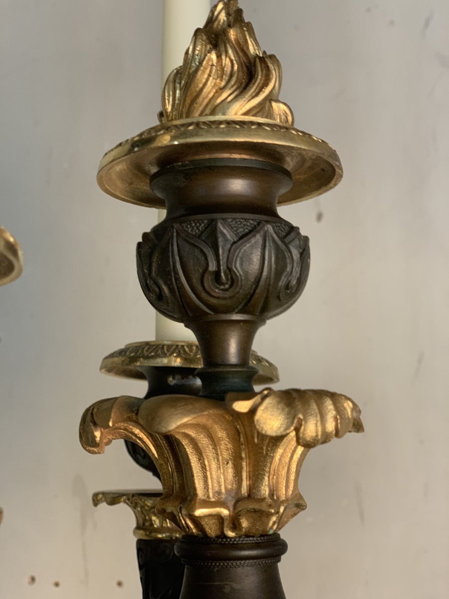 Pair Of Candelabra Louis-philippe Bronze And Marble-photo-3