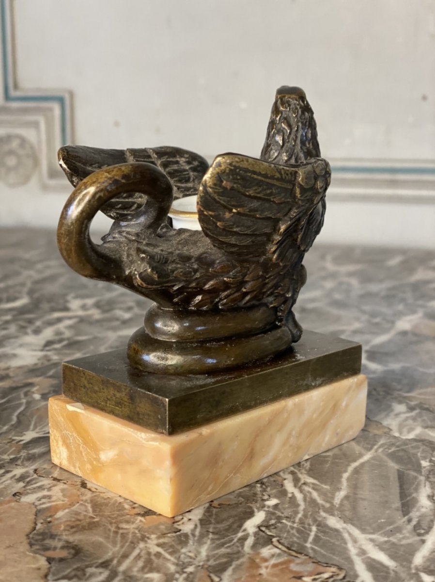 Aigle Et Serpent, Encrier En Bronze Sur Socle De Marbre -photo-2