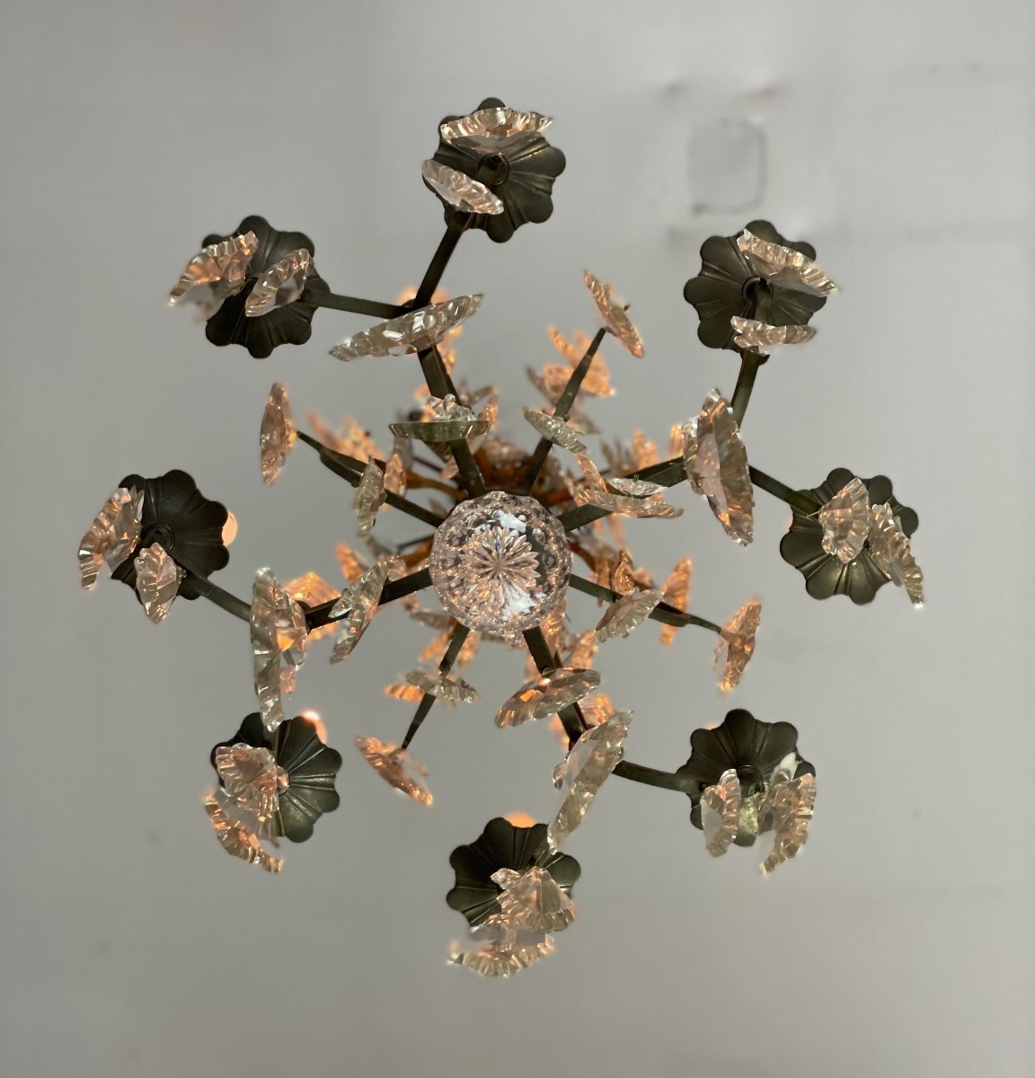 Lustre En Bronze Garni De Pampilles En Cristal Taillé -photo-2
