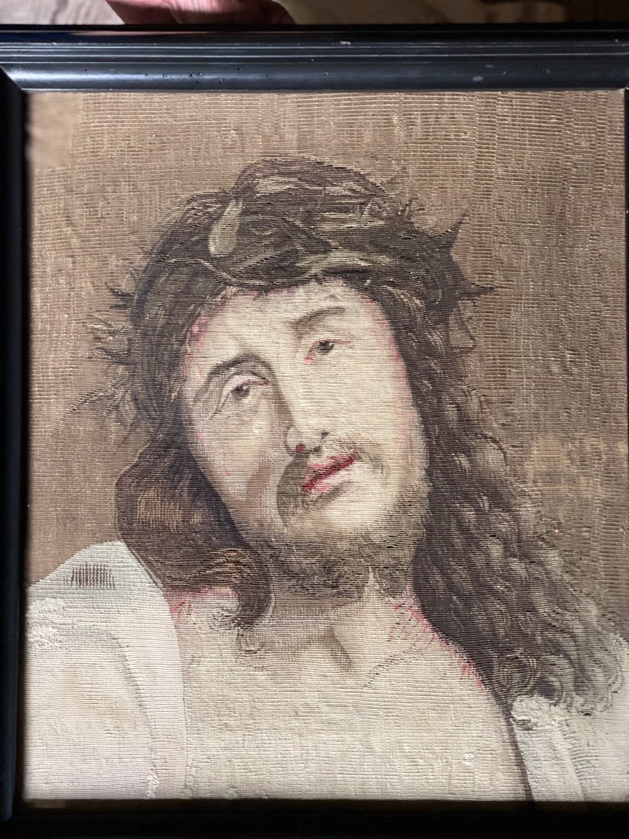 Tête Du Christ, Fragment De Tapisserie Sur Chassis Et Encadré, Flandres XVIIIéme Siècle -photo-4