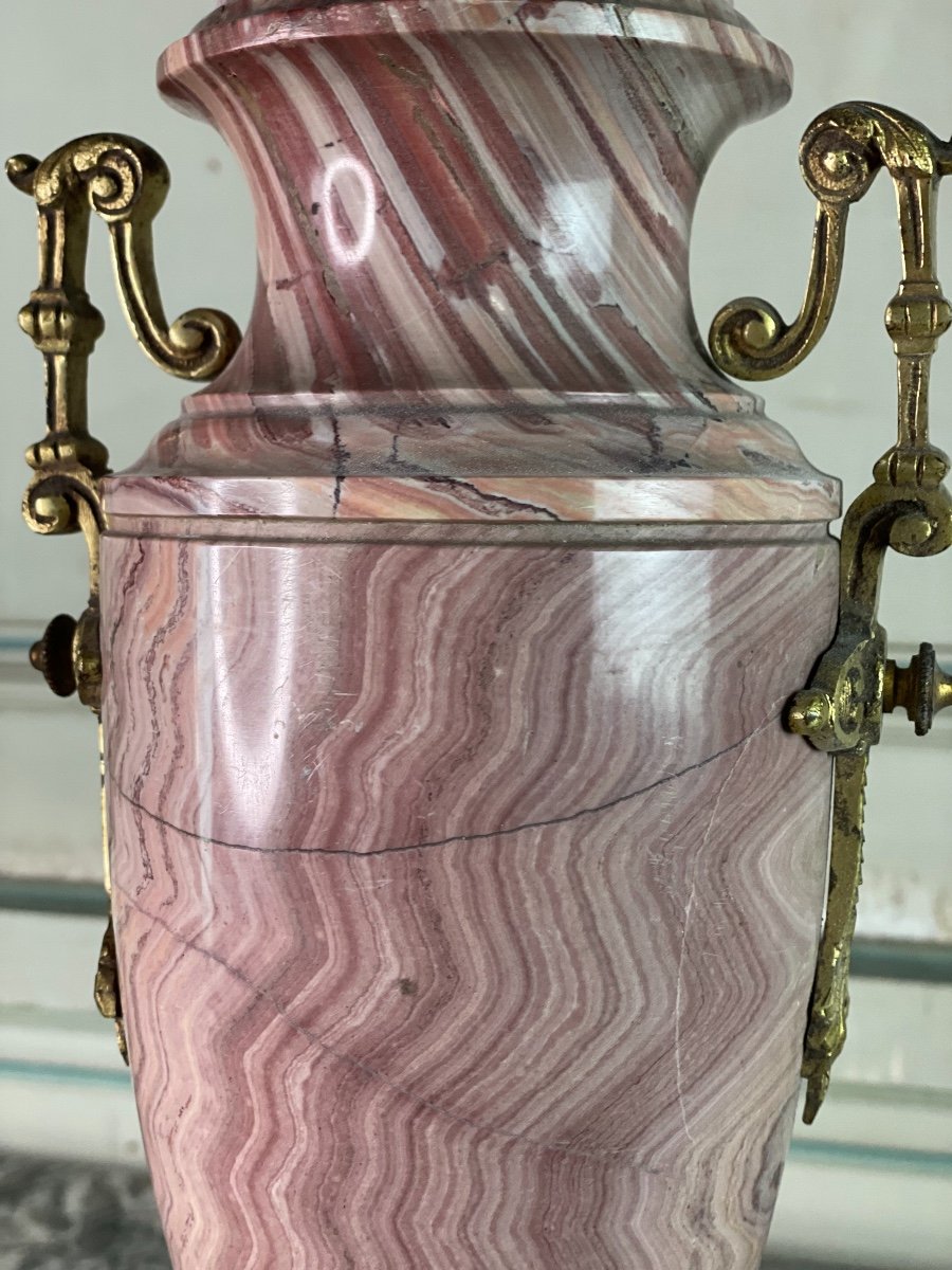 Pair Of Urns In Pink Marble And Gilded Bronzes-photo-4