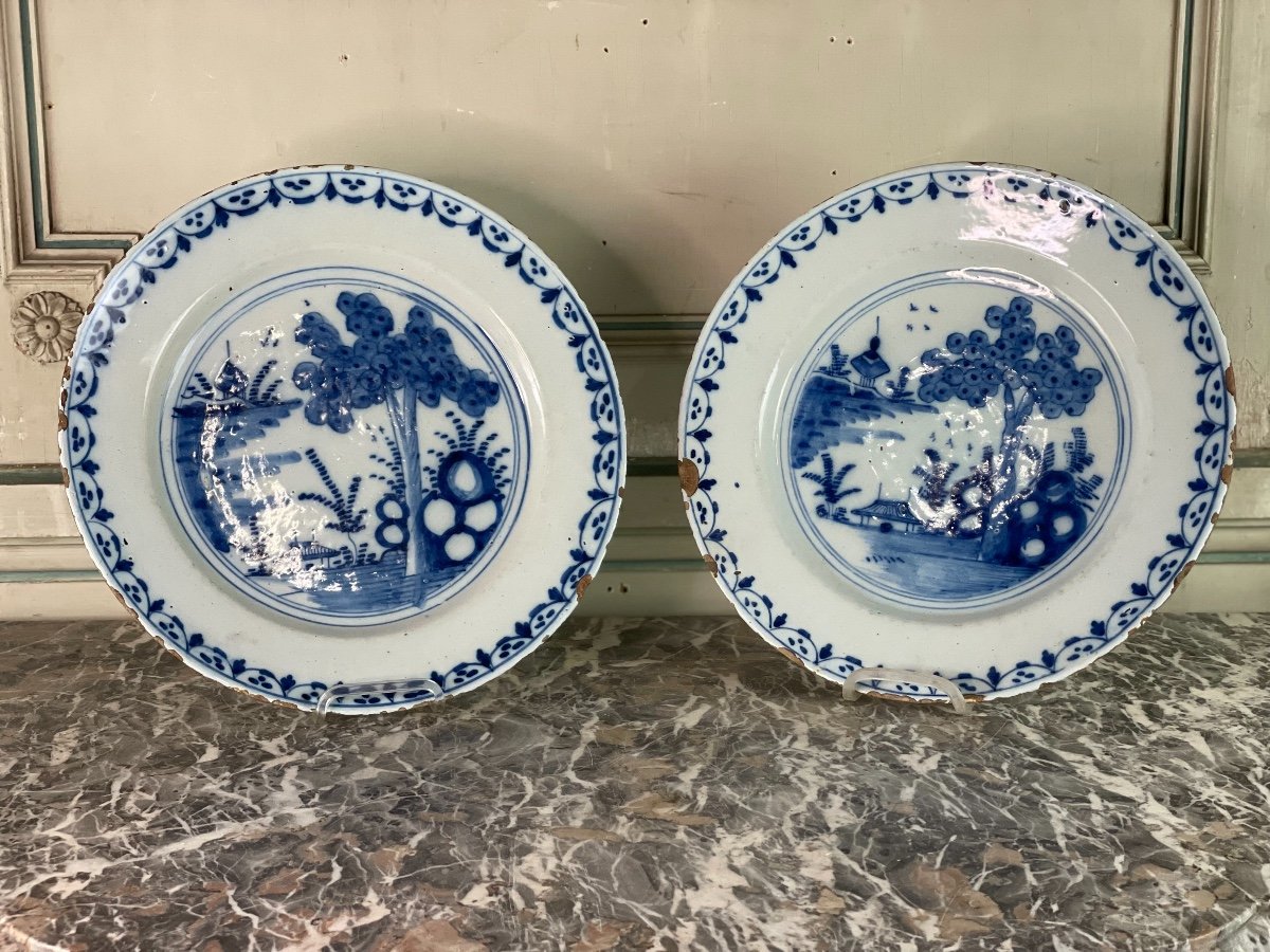 Pair Of Delft Earthenware Dishes, Eighteenth Century