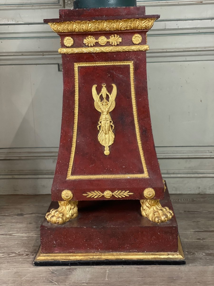 Pair Of Plaster Pedestals In Imitation Of Porphyry And Gilt Bronze Circa 1980-photo-2