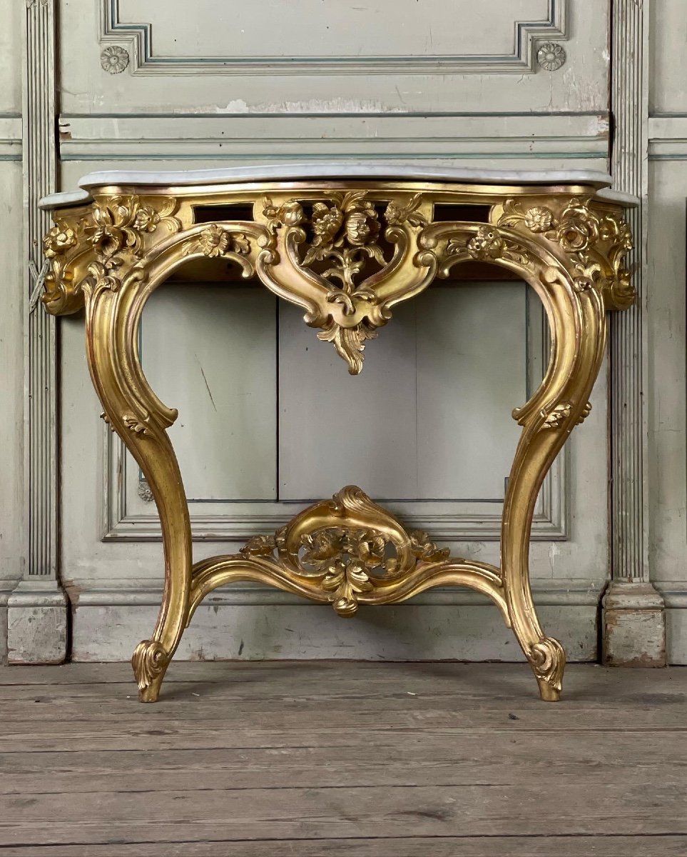 Louis XV Style Console In Golden Wood XIXth Century-photo-3