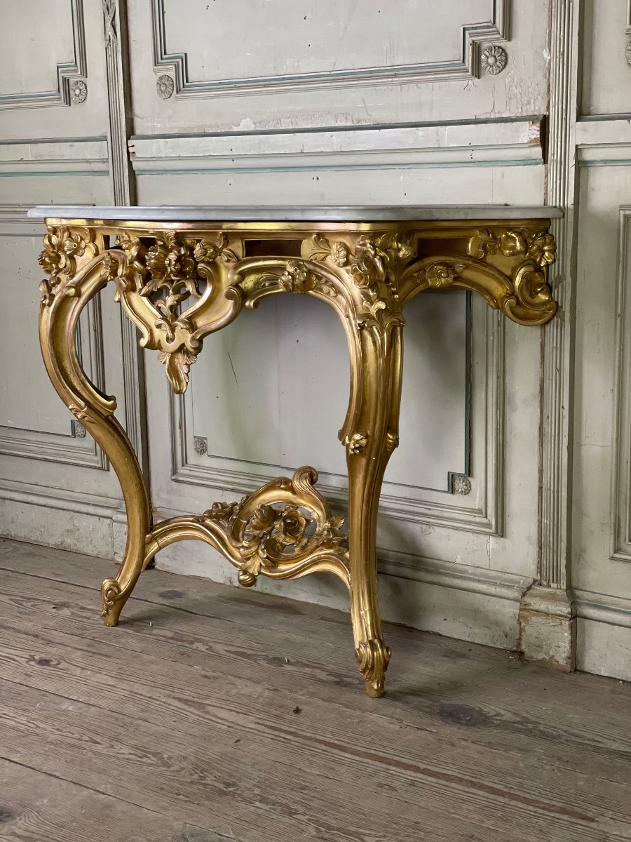 Louis XV Style Console In Golden Wood XIXth Century-photo-4