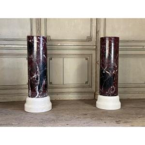 Pair Of Columns In Levanto And White Carrara Marble Circa 1990