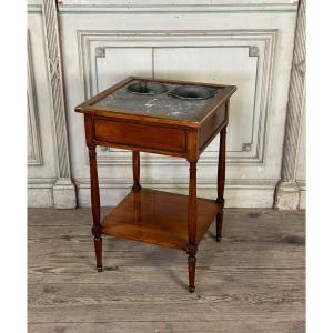 Mahogany Cooling Table, Gray Marble Top, Two Zinc Buckets, 18th Century
