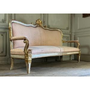 Banquette De Style Baroque En Bois Doré Et Peint, Italie, XIXème Siècle 