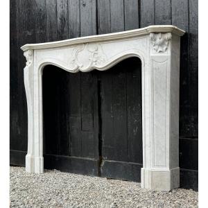 Louis XV Style Fireplace In Carrara Marble Circa 1940