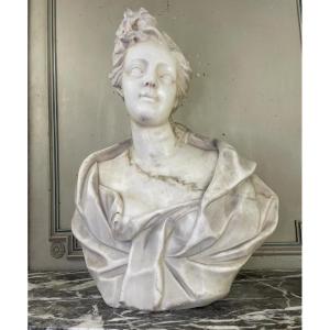 Female Bust In Carrara Marble, Late 18th Century, Northern Italy 