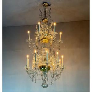 Important Liégeois Chandelier In Blown And Cut Glass, 18th Century 