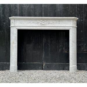 Louis XVI Style Half Moon Fireplace In White Carrara Marble Circa 1880