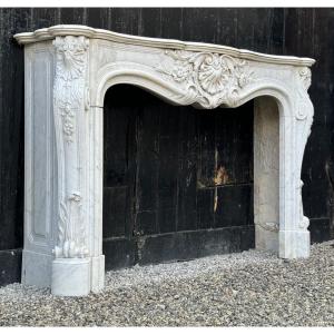 Remarkable Louis XV Style Fireplace In White Carrara Marble Circa 1880