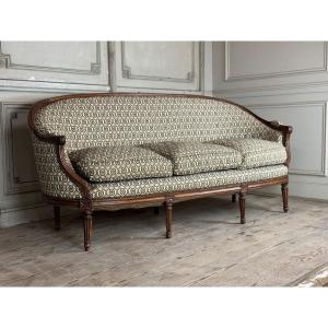 Banquette Corbeille Louis XVI En Hêtre Sculpté Sur 7 Pieds XVIIIème Siècle